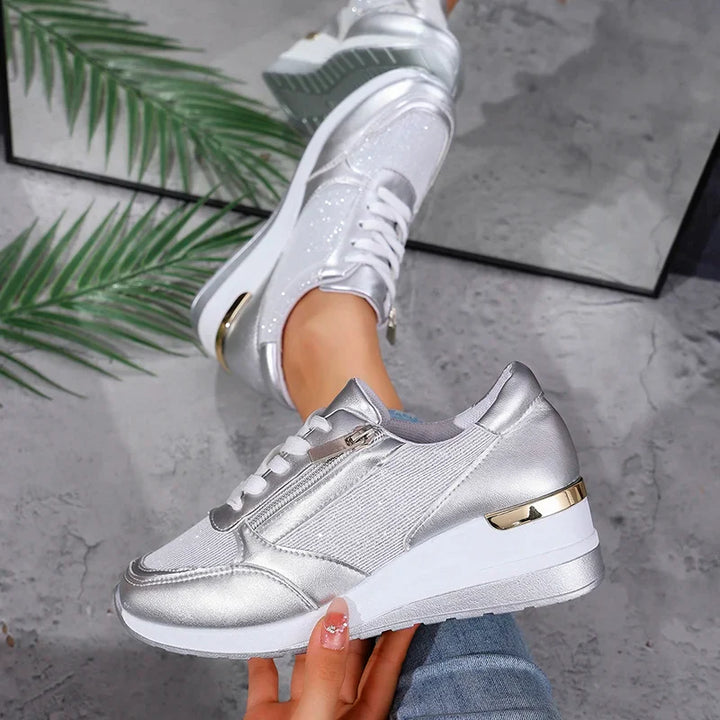 Sneakers Donna con Plateau Effetto Metallico Urban-Chic