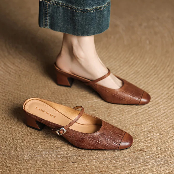 Mules donna eleganti in pelle con cinturino