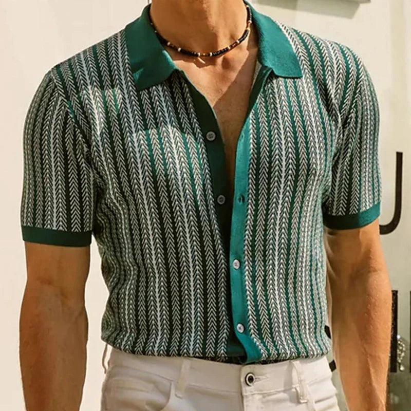 Polo uomo stampa retrò zigzag