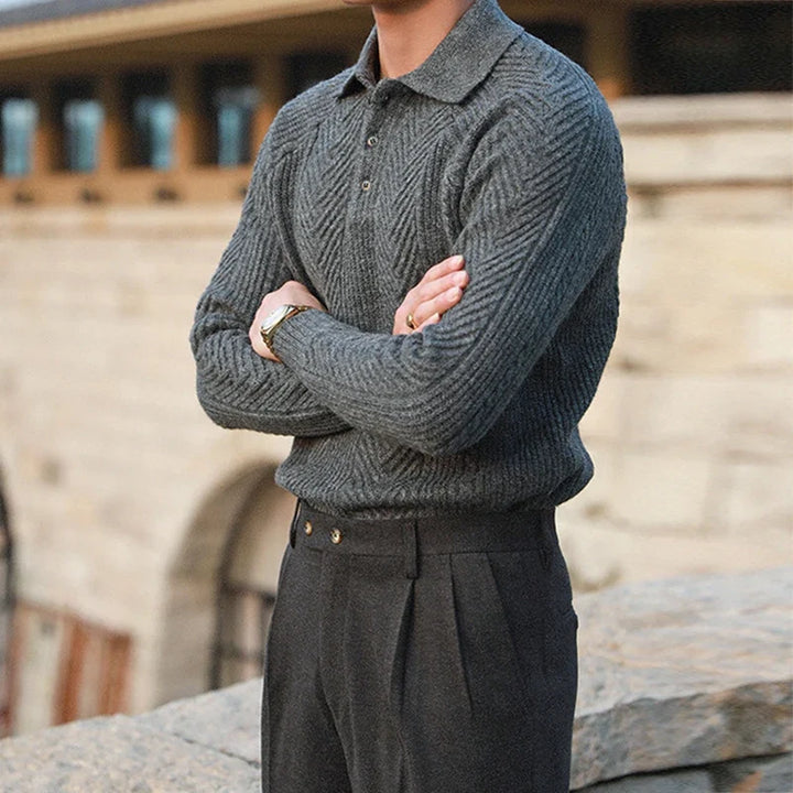 Maglione Uomo a Maglia con Colletto e Texture Jacquard