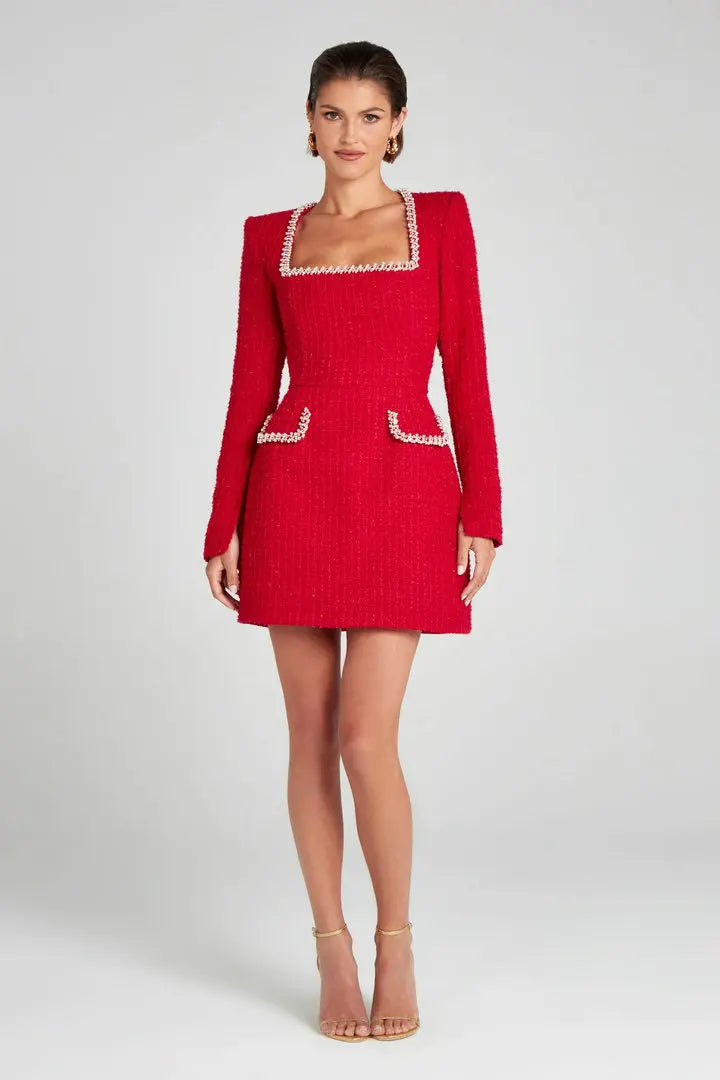 Mini blazer donna in tweed con perle