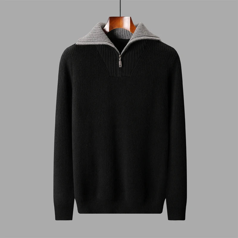 Maglione Uomo in Lana Quarter Zip con Colletto