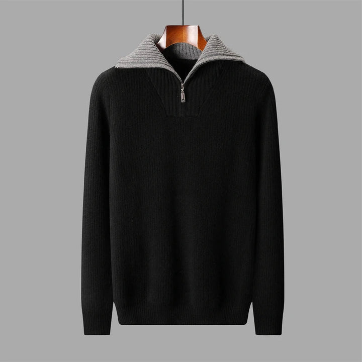 Maglione Uomo in Lana Quarter Zip con Colletto