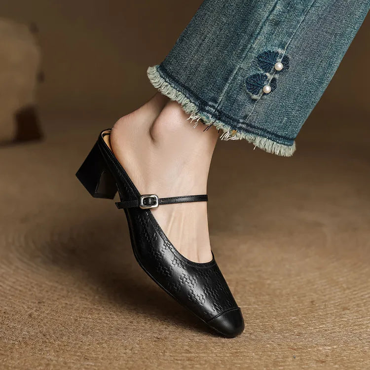 Mules donna eleganti in pelle con cinturino