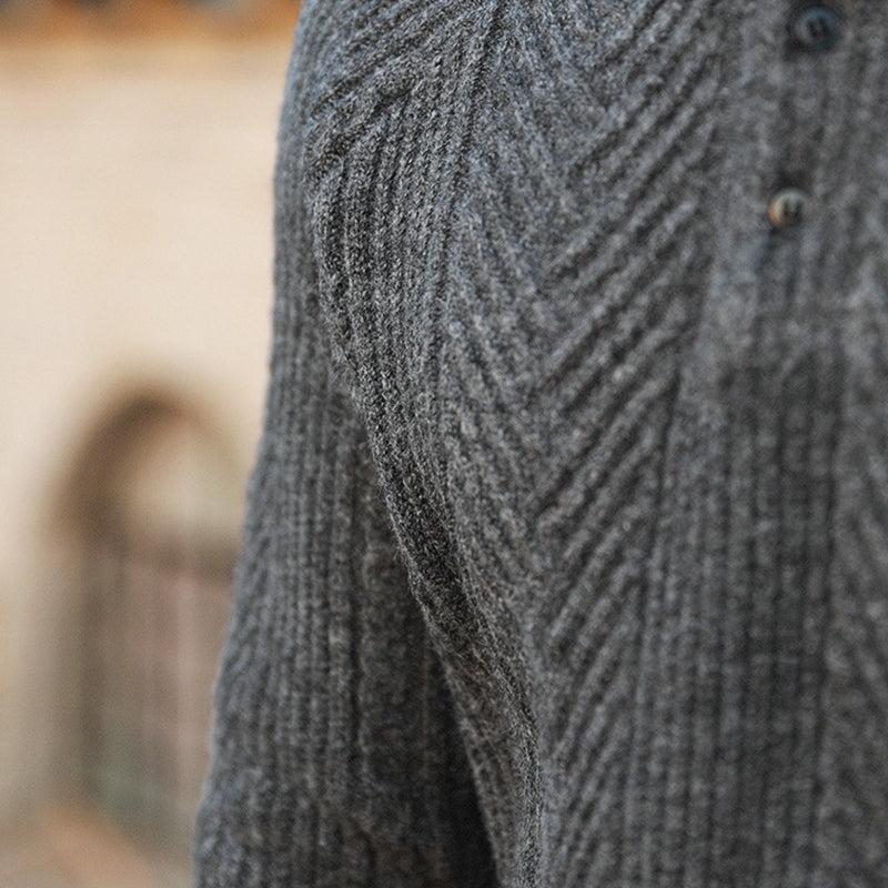 Maglione Uomo a Maglia con Colletto e Texture Jacquard