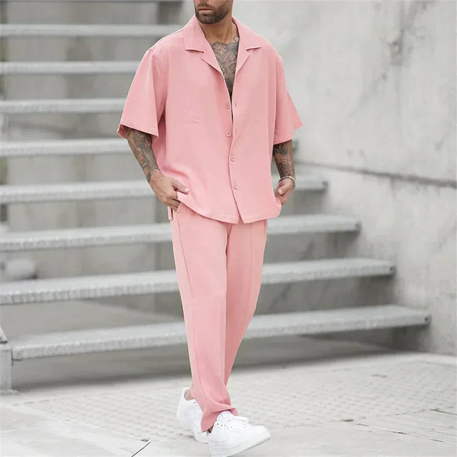 Classico Completo Estivo Uomo Camicia Pantaloni Dritti