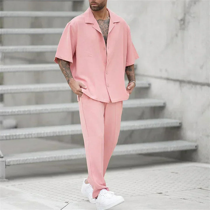 Classico Completo Estivo Uomo Camicia Pantaloni Dritti