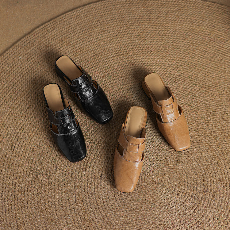 Mules donna eleganti in pelle punta quadrata
