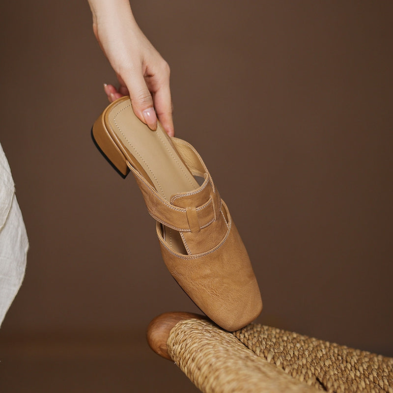 Mules donna eleganti in pelle punta quadrata