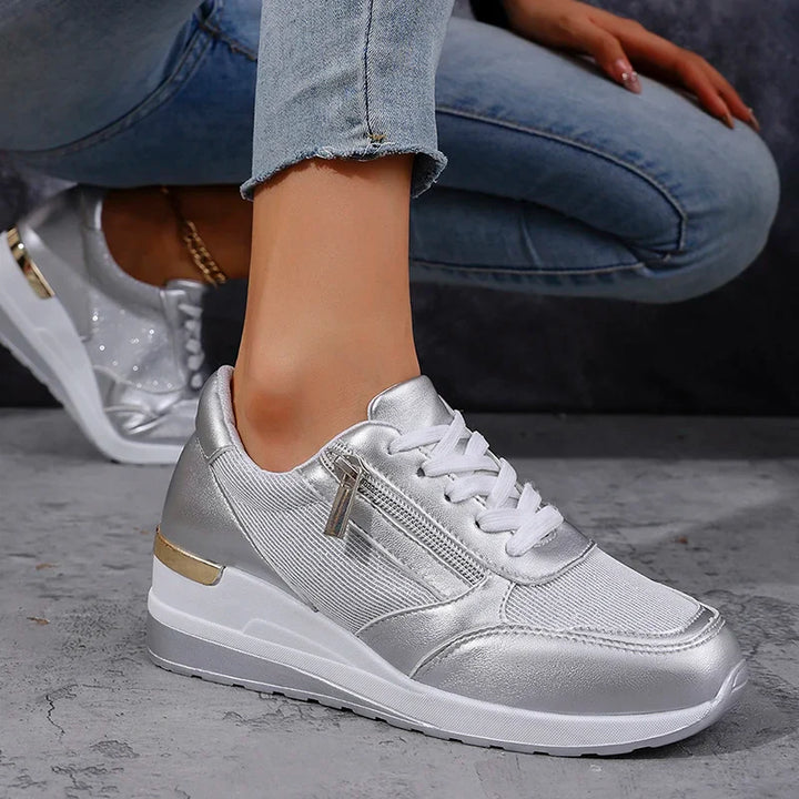 Sneakers Donna con Plateau Effetto Metallico Urban-Chic