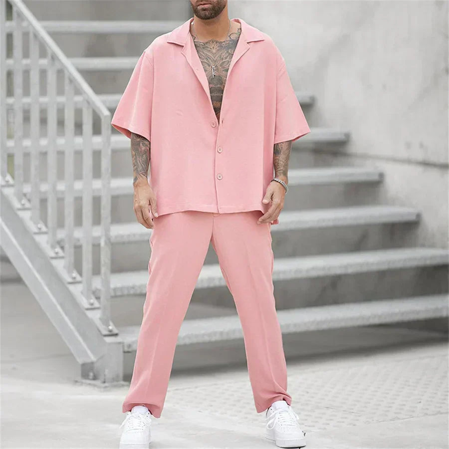 Classico Completo Estivo Uomo Camicia Pantaloni Dritti