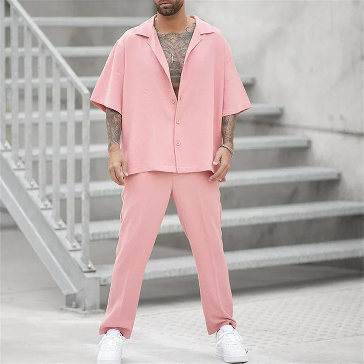 Classico Completo Estivo Uomo Camicia Pantaloni Dritti