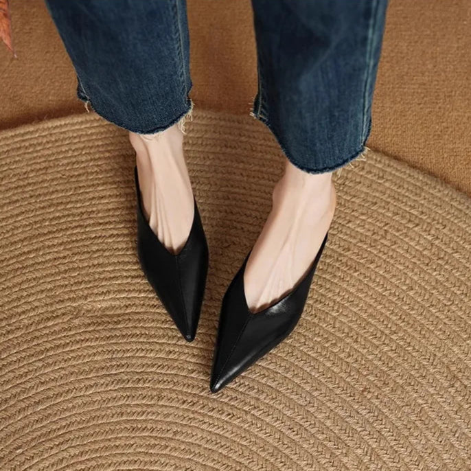 Mules donna eleganti in pelle a punta