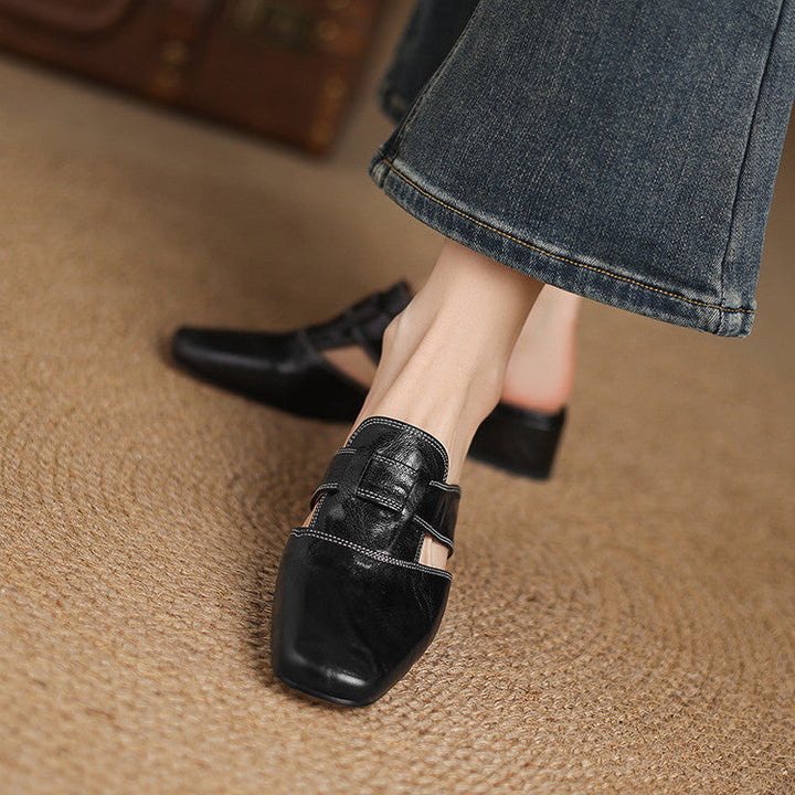 Mules donna eleganti in pelle punta quadrata