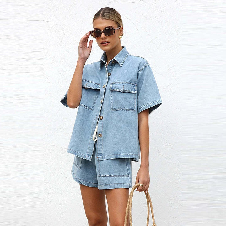 Classico Set Estivo Donna Camicia Shorts Vita Elastica