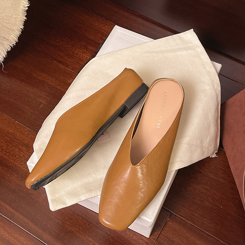 Essenziale Mules Donna Punta Quadrata Pelle Slip-On