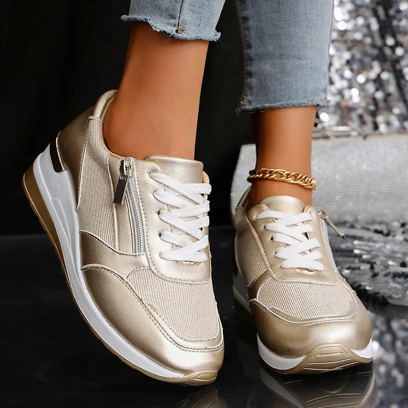 Sneakers Donna con Plateau Effetto Metallico Urban-Chic