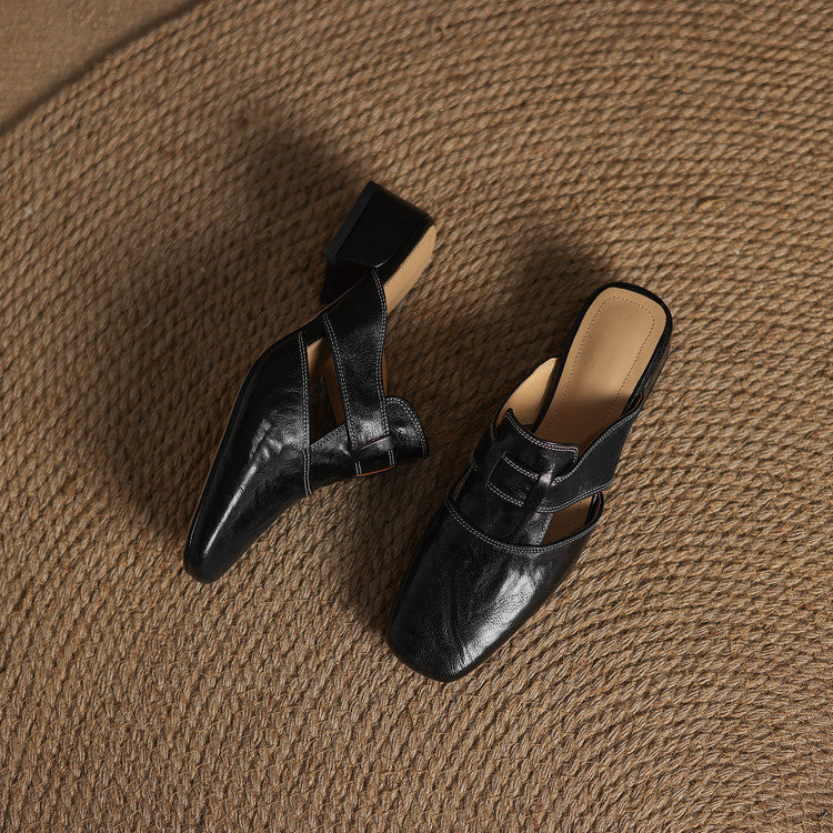 Mules donna eleganti in pelle punta quadrata