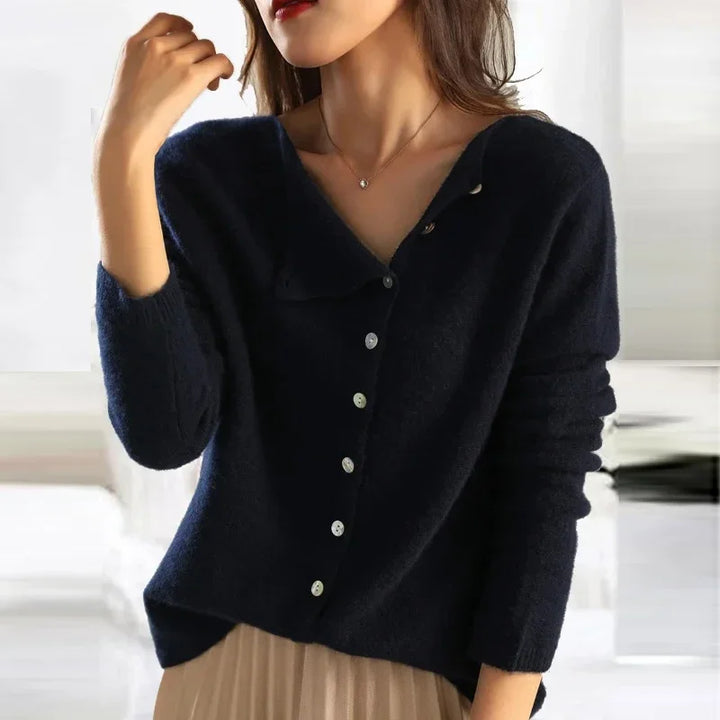 Maglione Donna in Maglia con Bottoni Asimmetrici