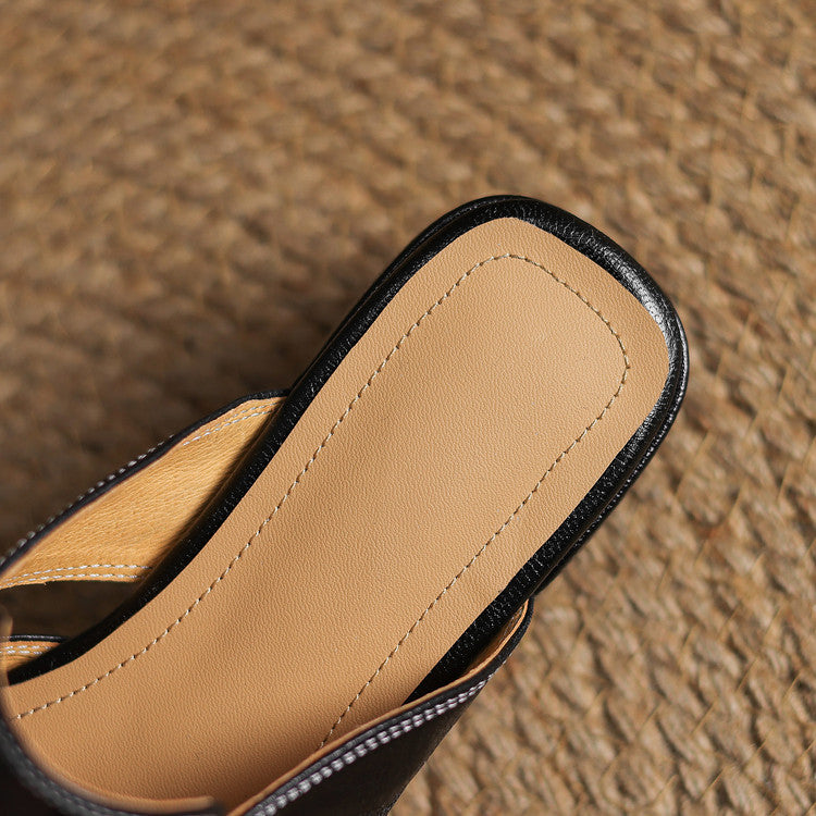 Mules donna eleganti in pelle punta quadrata