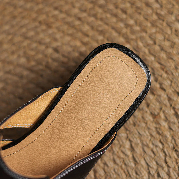Mules donna eleganti in pelle punta quadrata