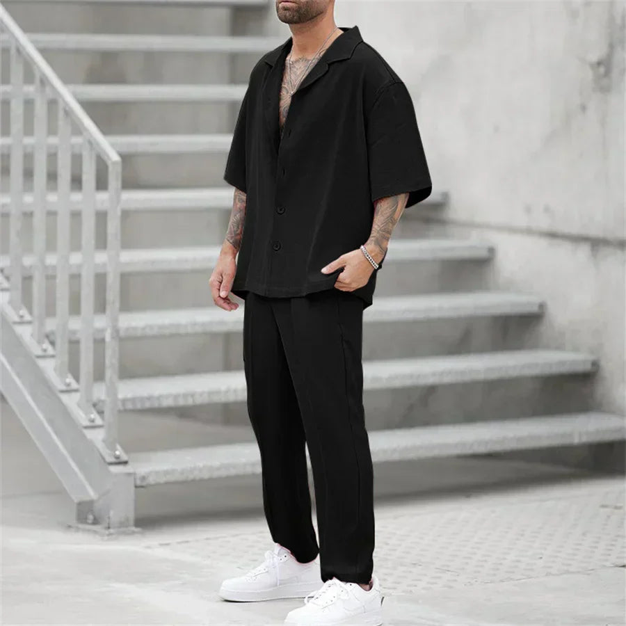 Classico Completo Estivo Uomo Camicia Pantaloni Dritti