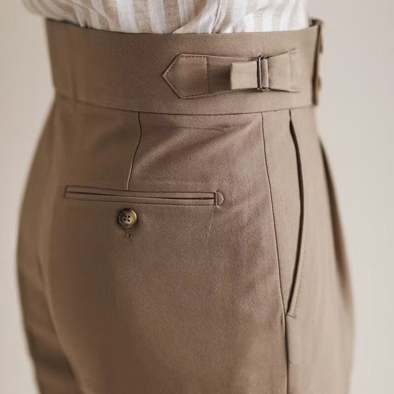 Elegante Pantalone Uomo Doppio Bottone Piega Regolatori Laterali