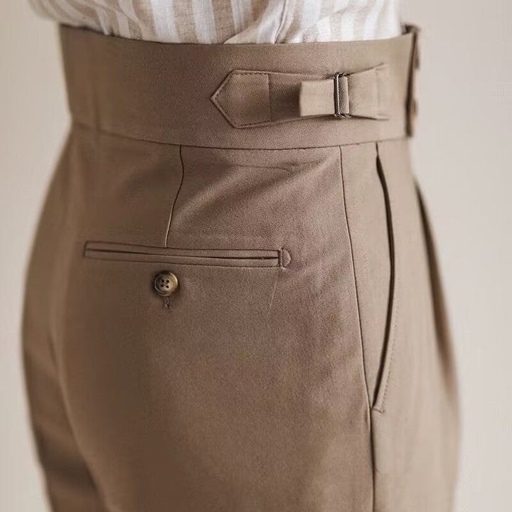 Elegante Pantalone Uomo Doppio Bottone Piega Regolatori Laterali