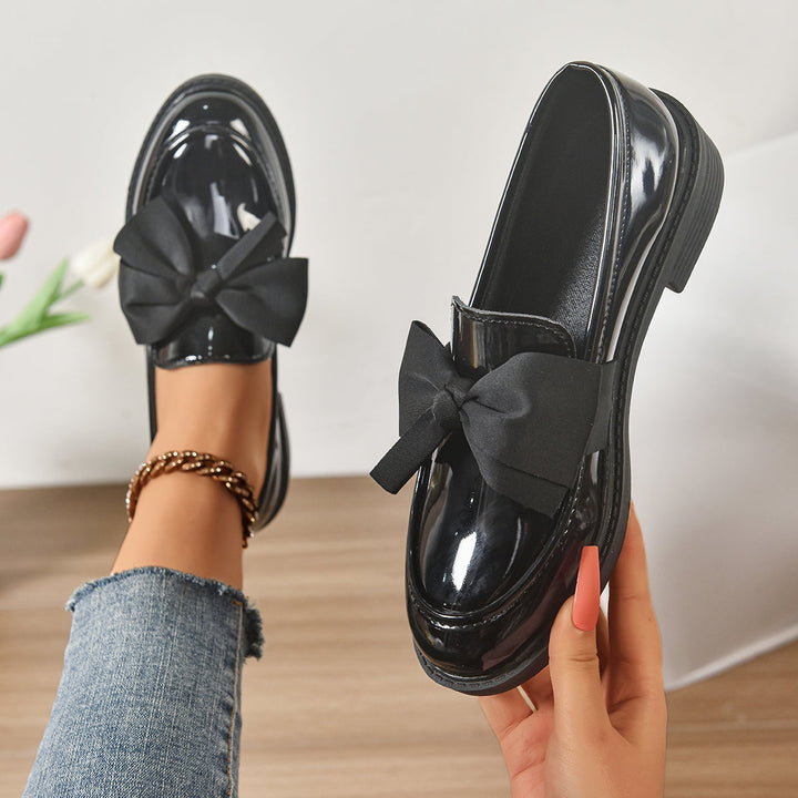 Eleganti Mocassino Donna Vernice con Fiocco Tacco Basso