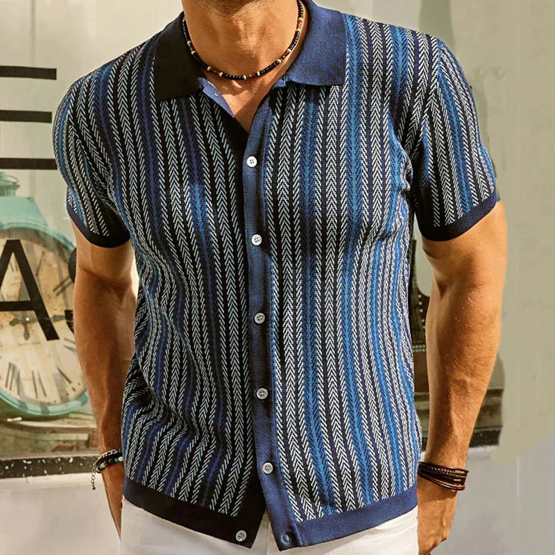 Polo uomo stampa retrò zigzag