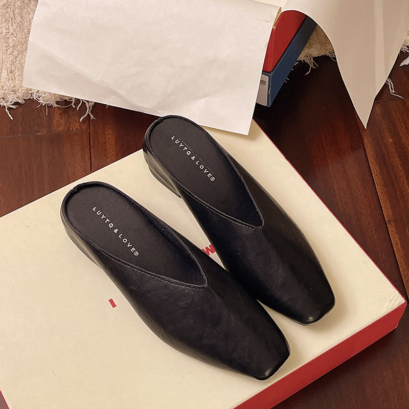 Essenziale Mules Donna Punta Quadrata Pelle Slip-On