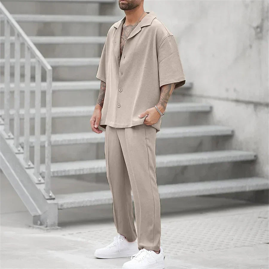 Classico Completo Estivo Uomo Camicia Pantaloni Dritti