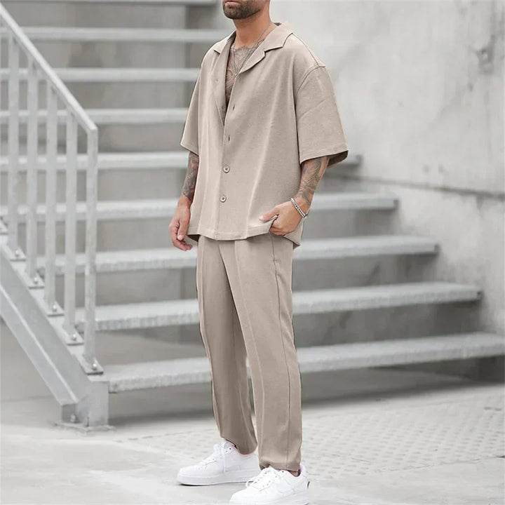 Classico Completo Estivo Uomo Camicia Pantaloni Dritti