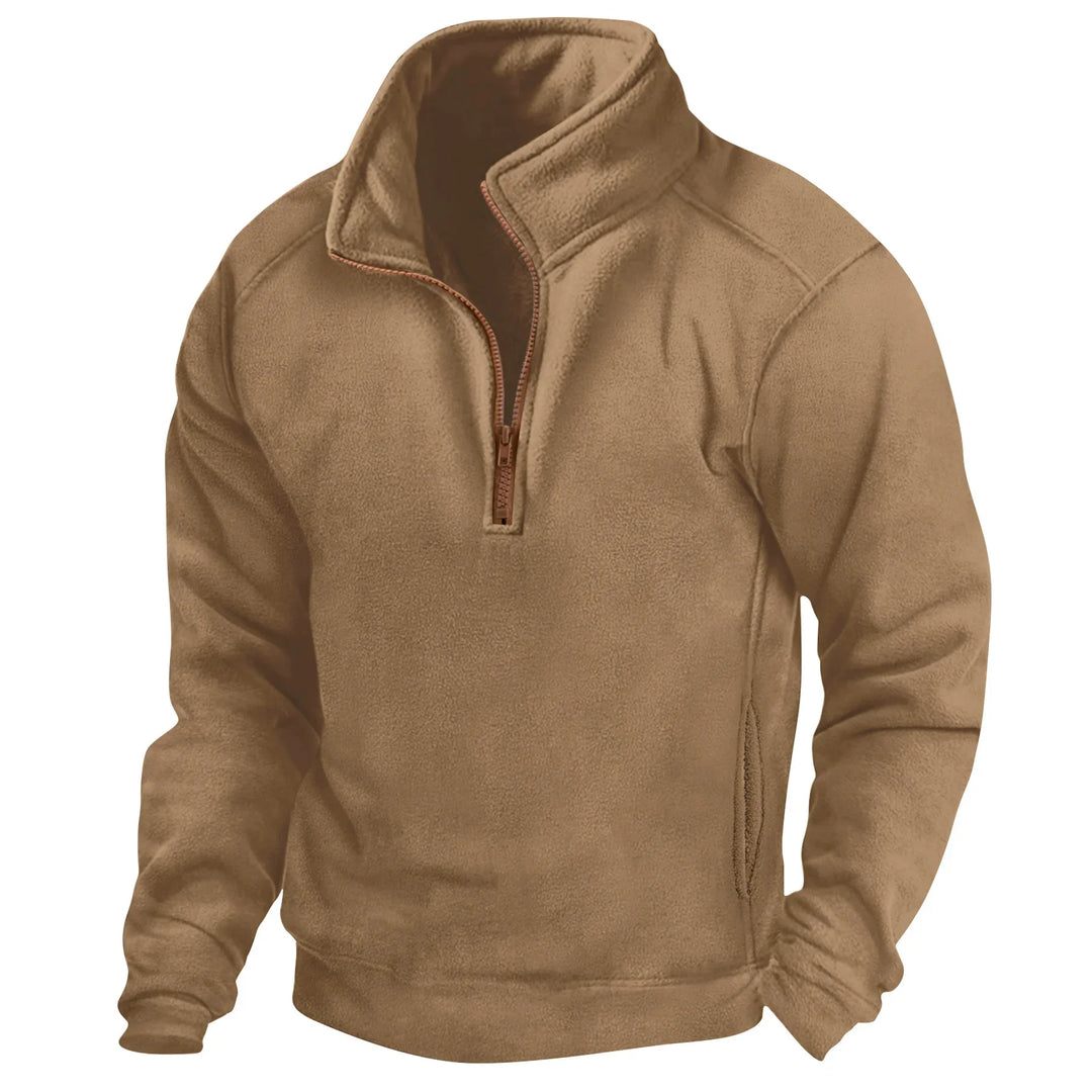 Maglione Fleece Uomo Collo Alto Mezza Zip Tasche Laterali