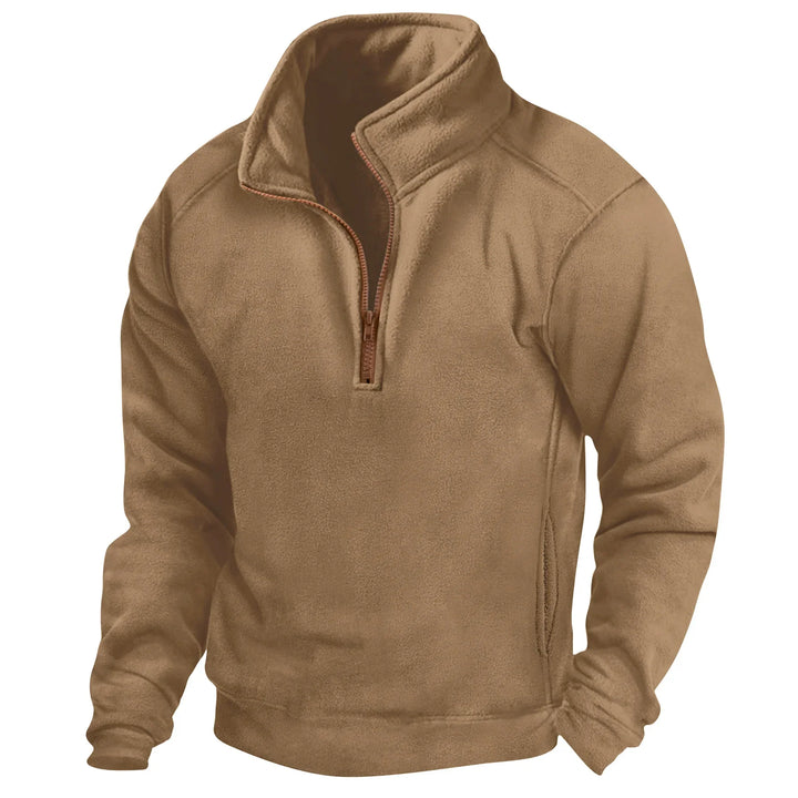 Maglione Fleece Uomo Collo Alto Mezza Zip Tasche Laterali