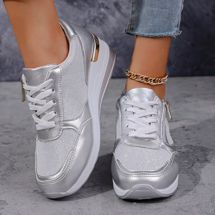 Sneakers Donna con Plateau Effetto Metallico Urban-Chic