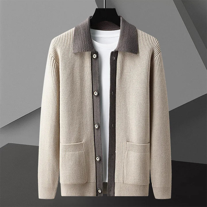 Cardigan Uomo in Maglia Fatto a Mano Bicolore