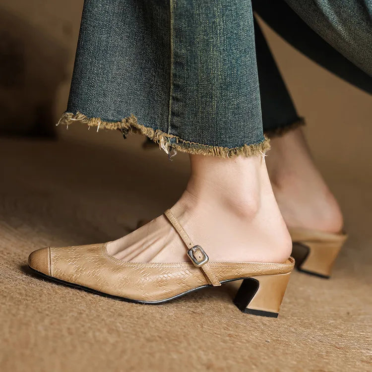 Mules donna eleganti in pelle con cinturino