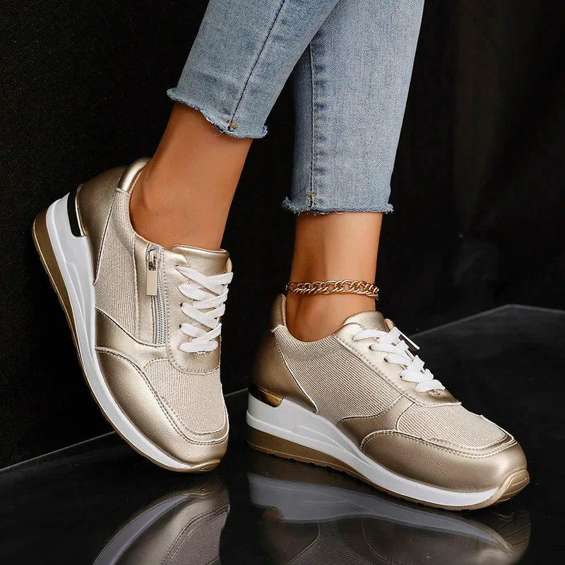 Sneakers Donna con Plateau Effetto Metallico Urban-Chic