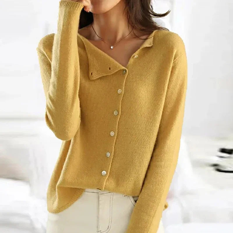 Maglione Donna in Maglia con Bottoni Asimmetrici