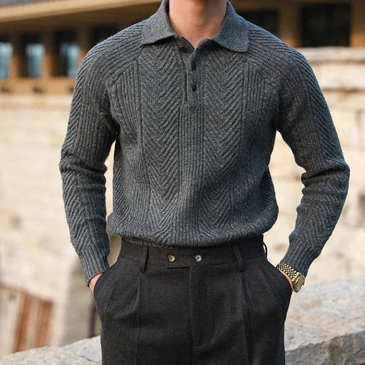Maglione Uomo a Maglia con Colletto e Texture Jacquard
