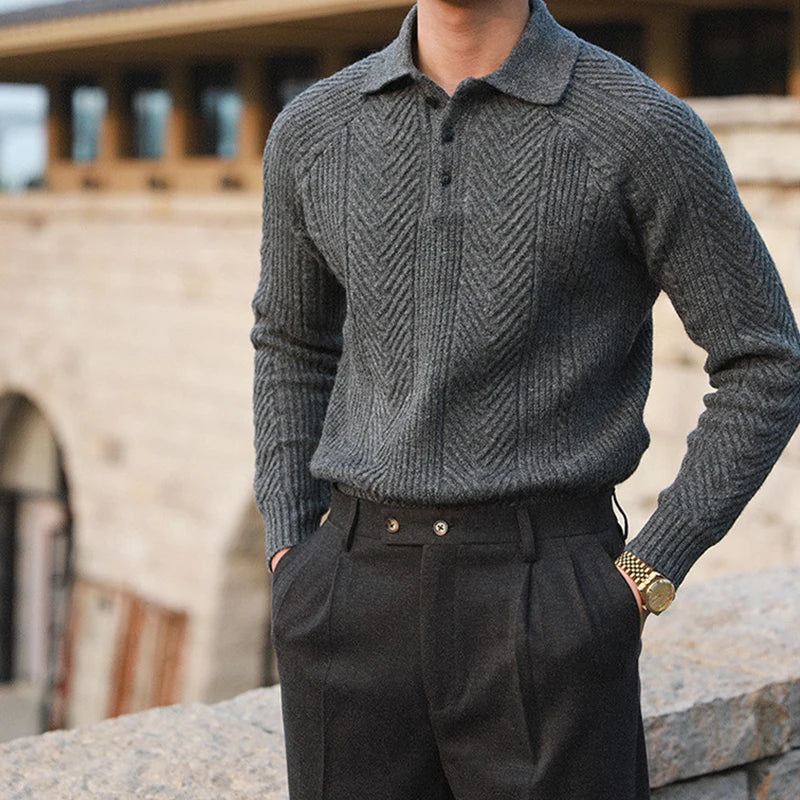 Maglione Uomo a Maglia con Colletto e Texture Jacquard