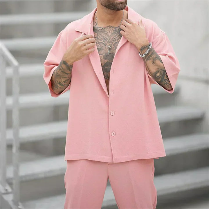 Classico Completo Estivo Uomo Camicia Pantaloni Dritti