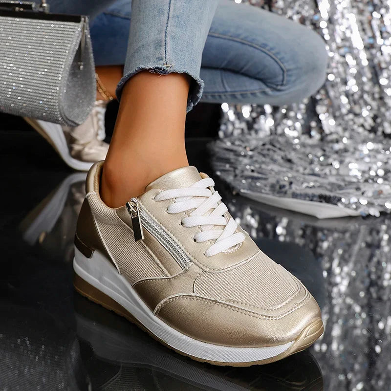Sneakers Donna con Plateau Effetto Metallico Urban-Chic