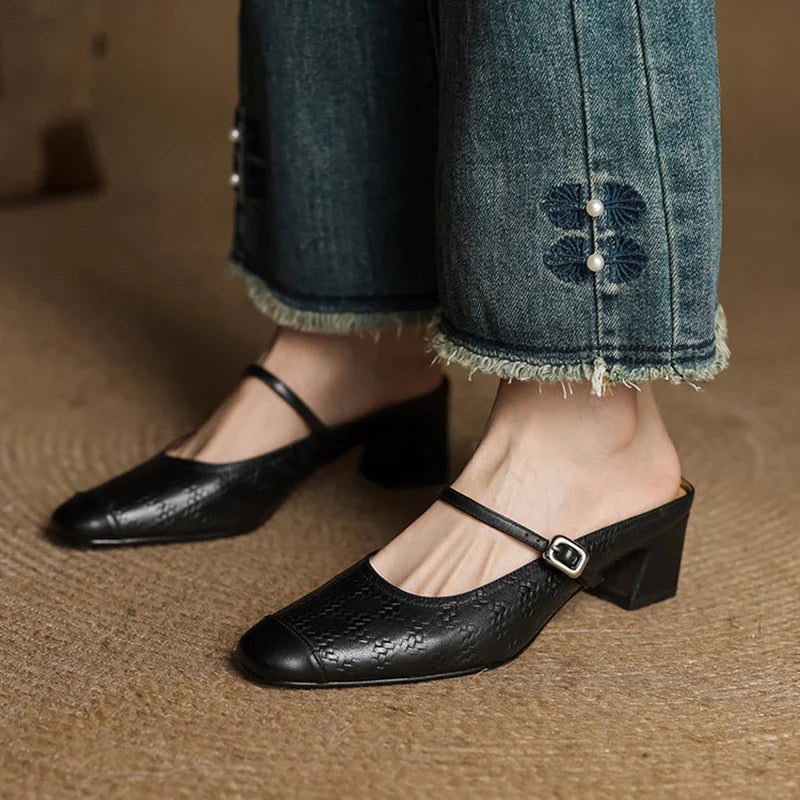 Mules donna eleganti in pelle con cinturino