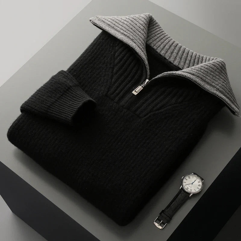 Maglione Uomo in Lana Quarter Zip con Colletto