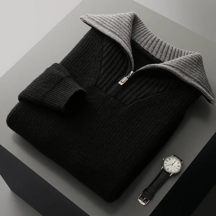 Maglione Uomo in Lana Quarter Zip con Colletto