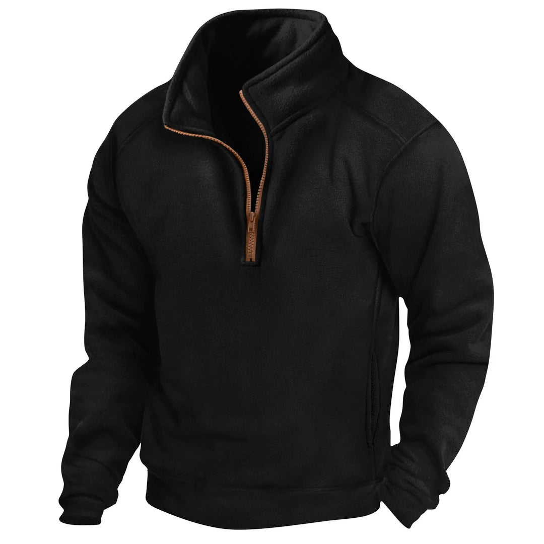 Maglione Fleece Uomo Collo Alto Mezza Zip Tasche Laterali