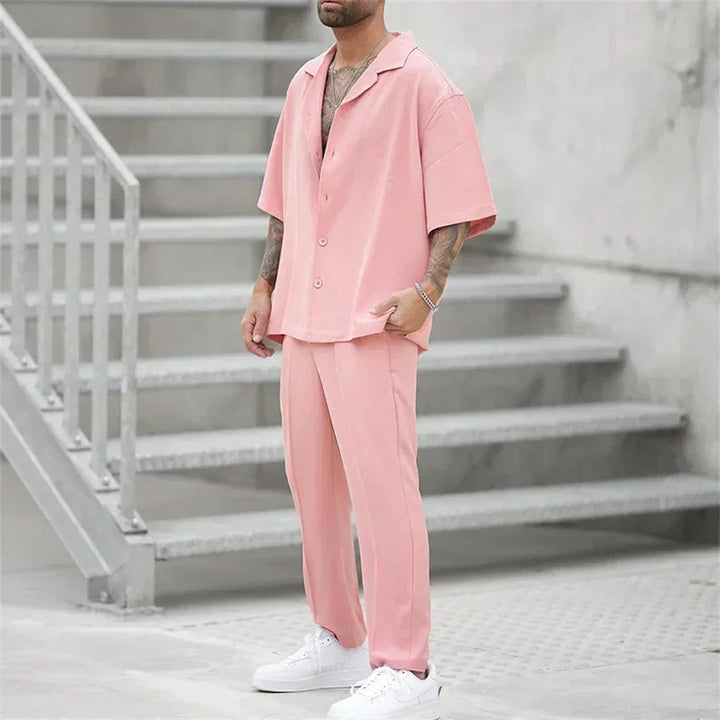 Classico Completo Estivo Uomo Camicia Pantaloni Dritti