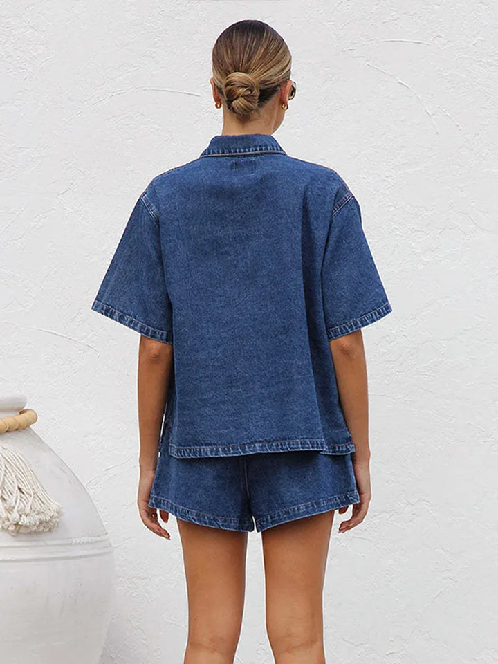 Classico Set Estivo Donna Camicia Shorts Vita Elastica